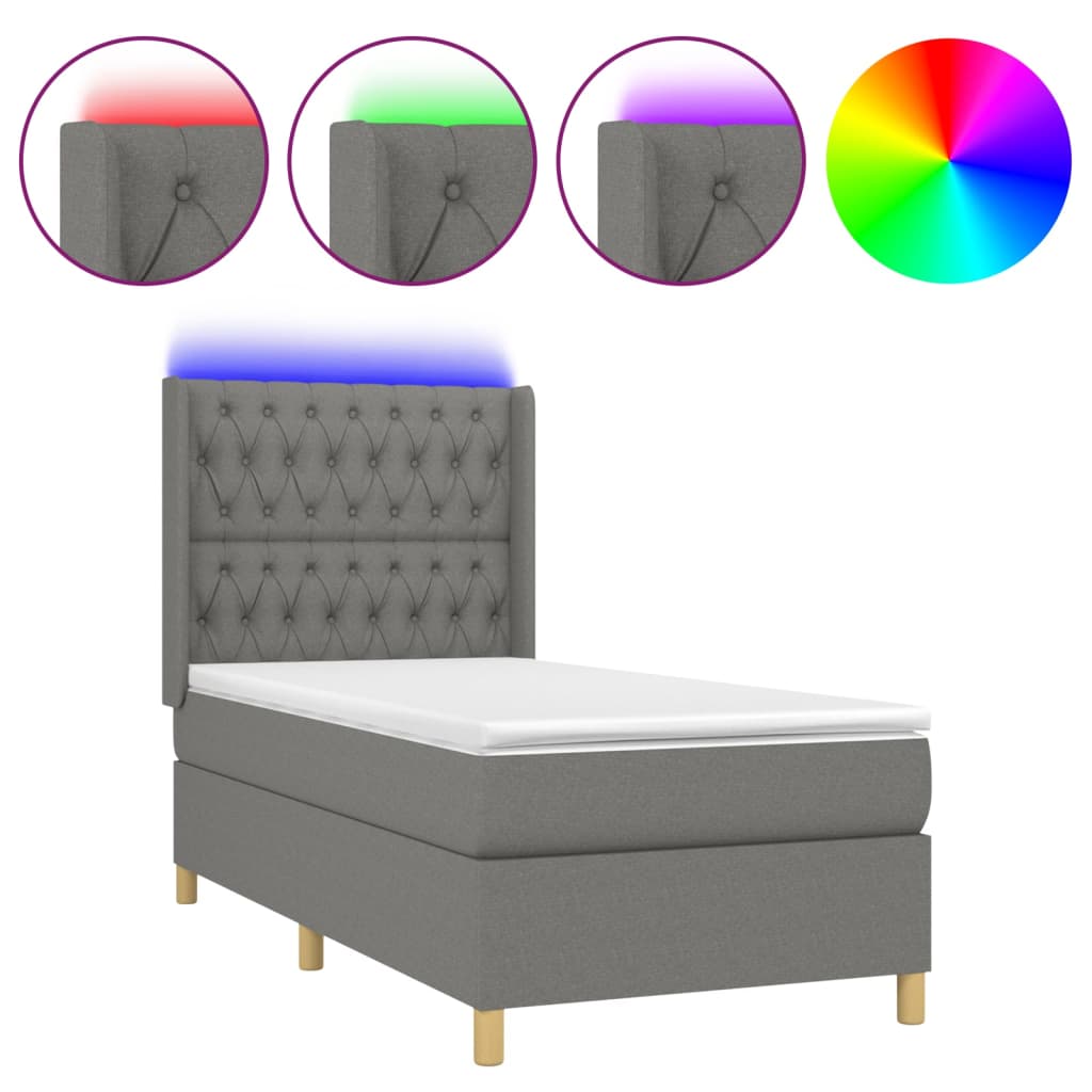 Sommier à lattes de lit matelas LED Gris foncé 80x200cm Tissu - XIOS