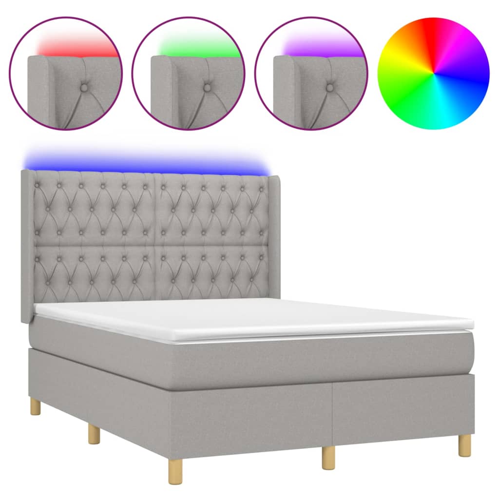 Sommier à lattes de lit matelas LED Gris clair 140x190 cm Tissu - XIOS