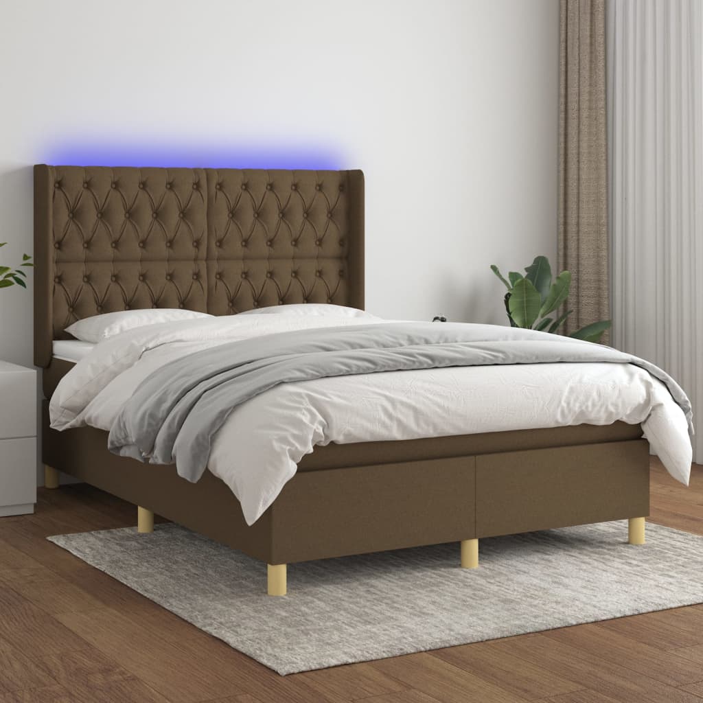 Sommier à lattes de lit matelas et LED Marron foncé 140x190 cm - XIOS