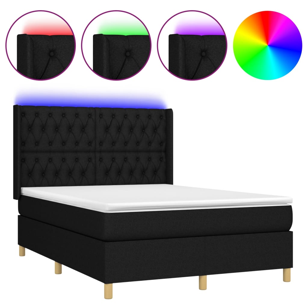 Sommier à lattes de lit matelas et LED Noir 140x200 cm Tissu - XIOS