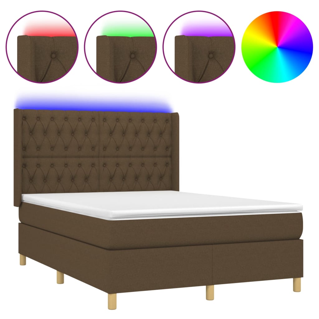 Sommier à lattes de lit matelas et LED Marron foncé 140x200 cm - XIOS