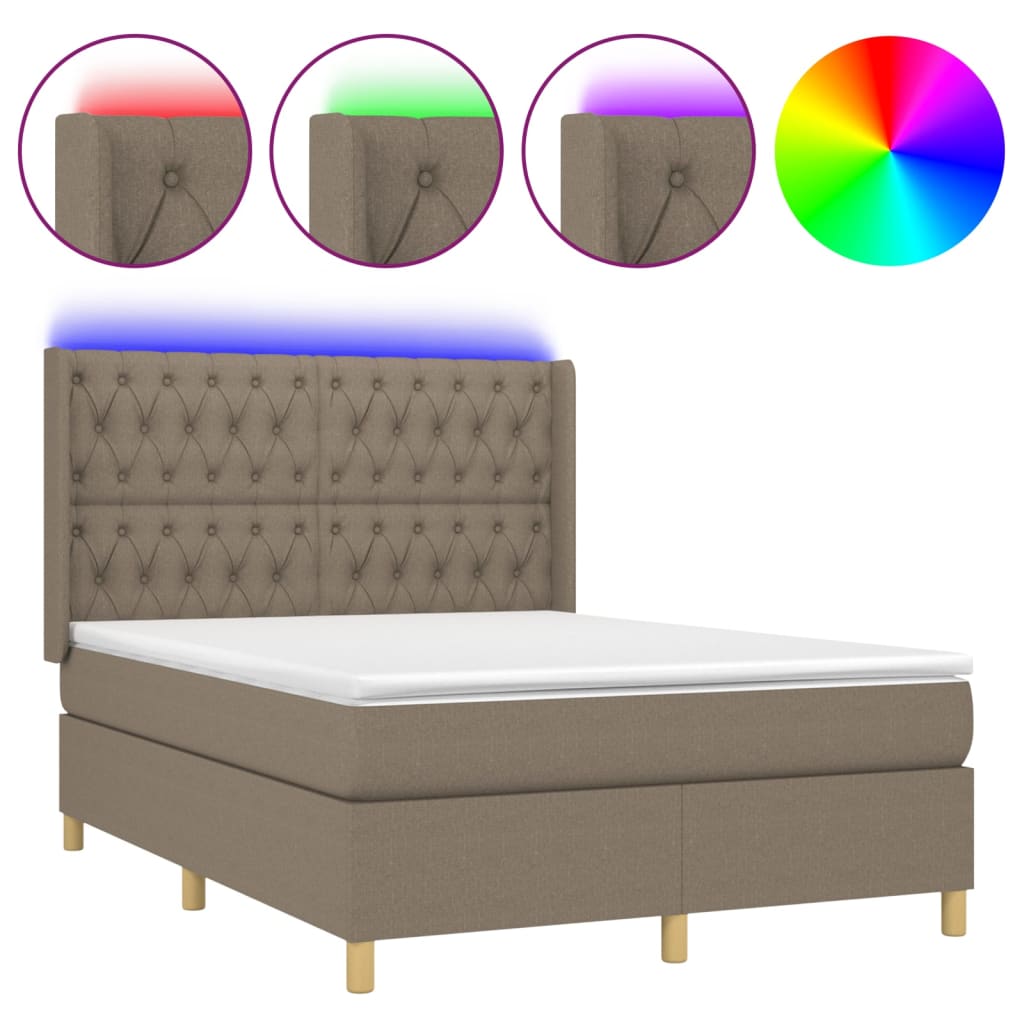 Sommier à lattes de lit matelas et LED Taupe 140x200 cm Tissu - XIOS