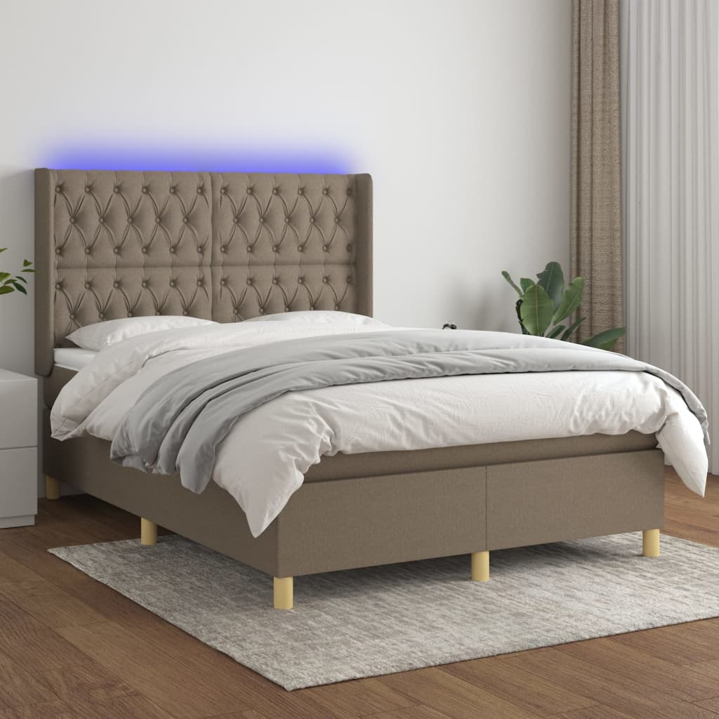 Sommier à lattes de lit matelas et LED Taupe 140x200 cm Tissu - XIOS