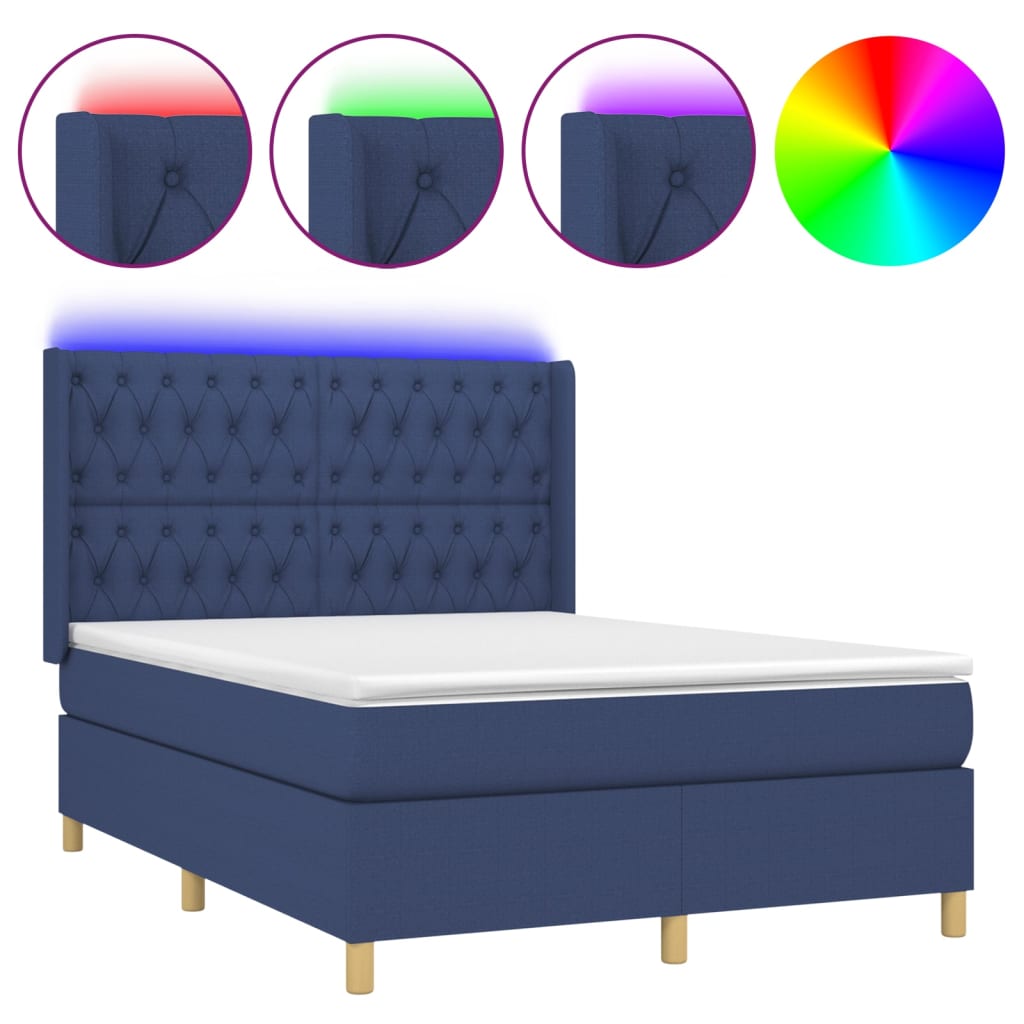Sommier à lattes de lit matelas et LED Bleu 140x200 cm Tissu - XIOS