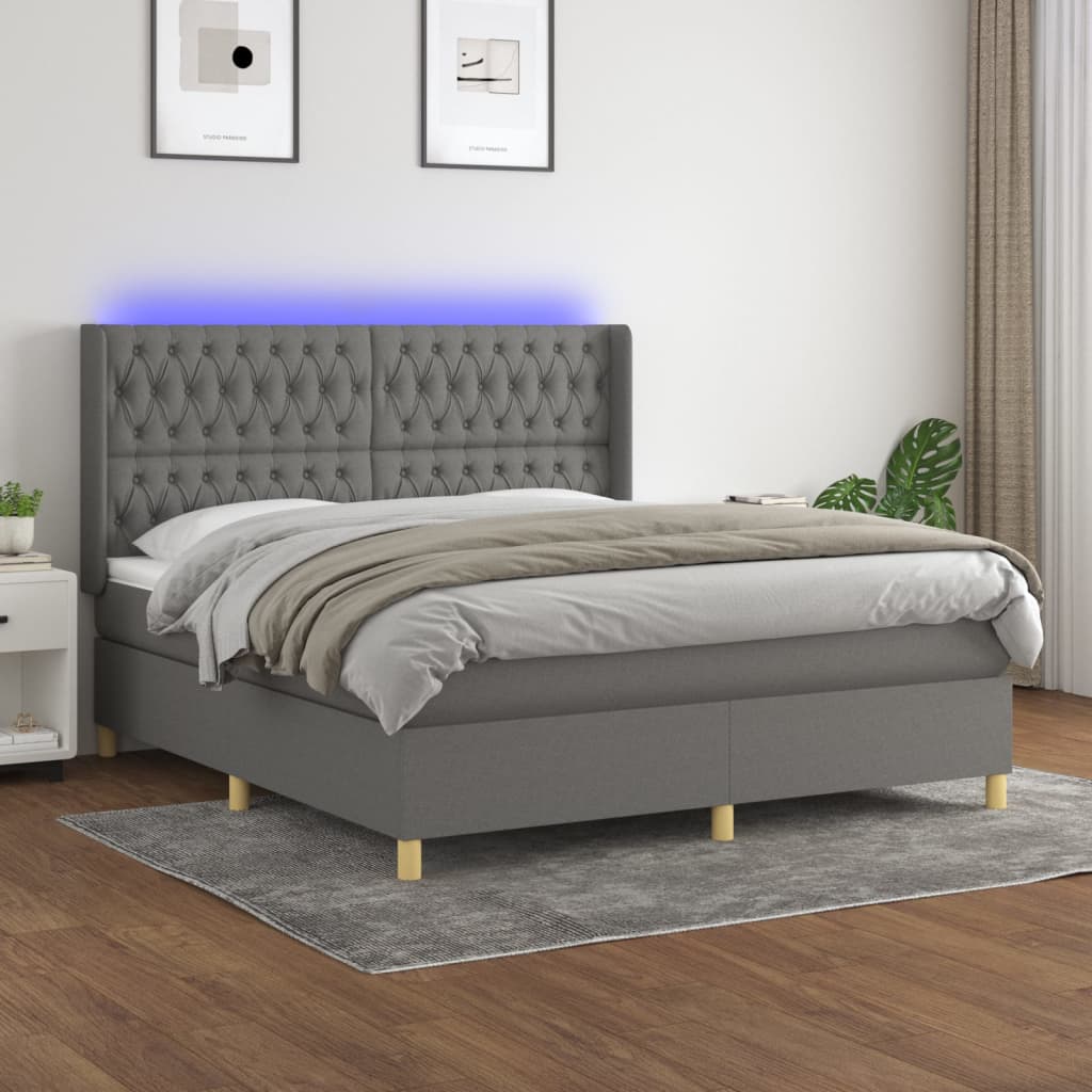 Sommier à lattes de lit matelas LED Gris foncé 160x200 cm Tissu - XIOS