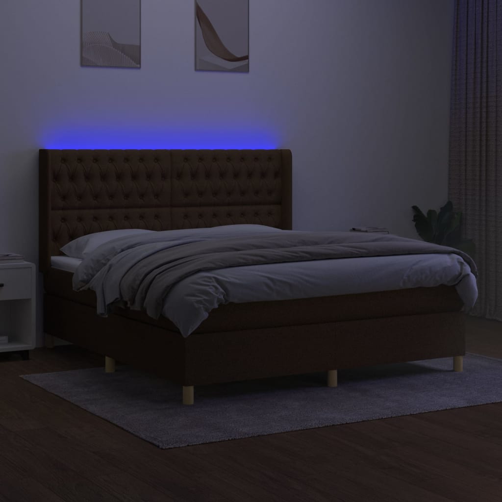 Sommier à lattes de lit matelas et LED Marron foncé 160x200 cm - XIOS