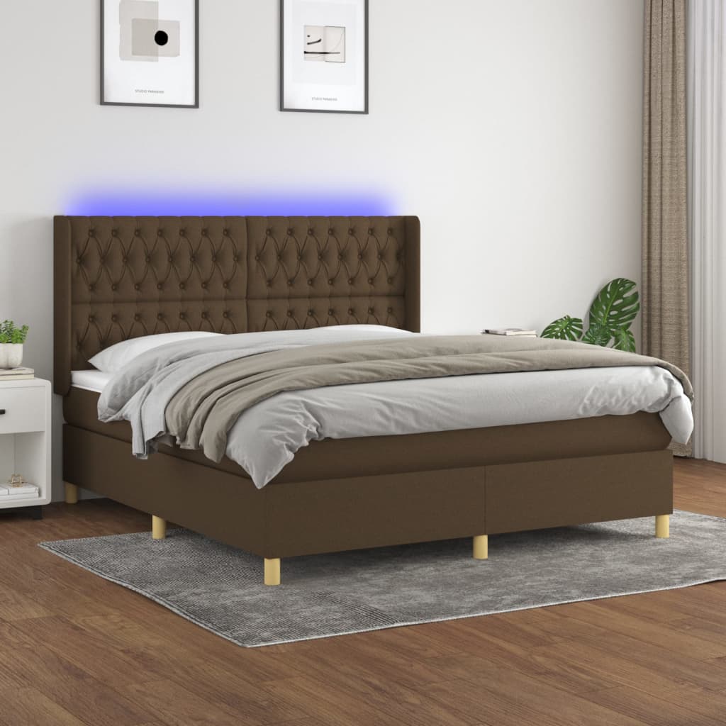 Sommier à lattes de lit matelas et LED Marron foncé 160x200 cm - XIOS