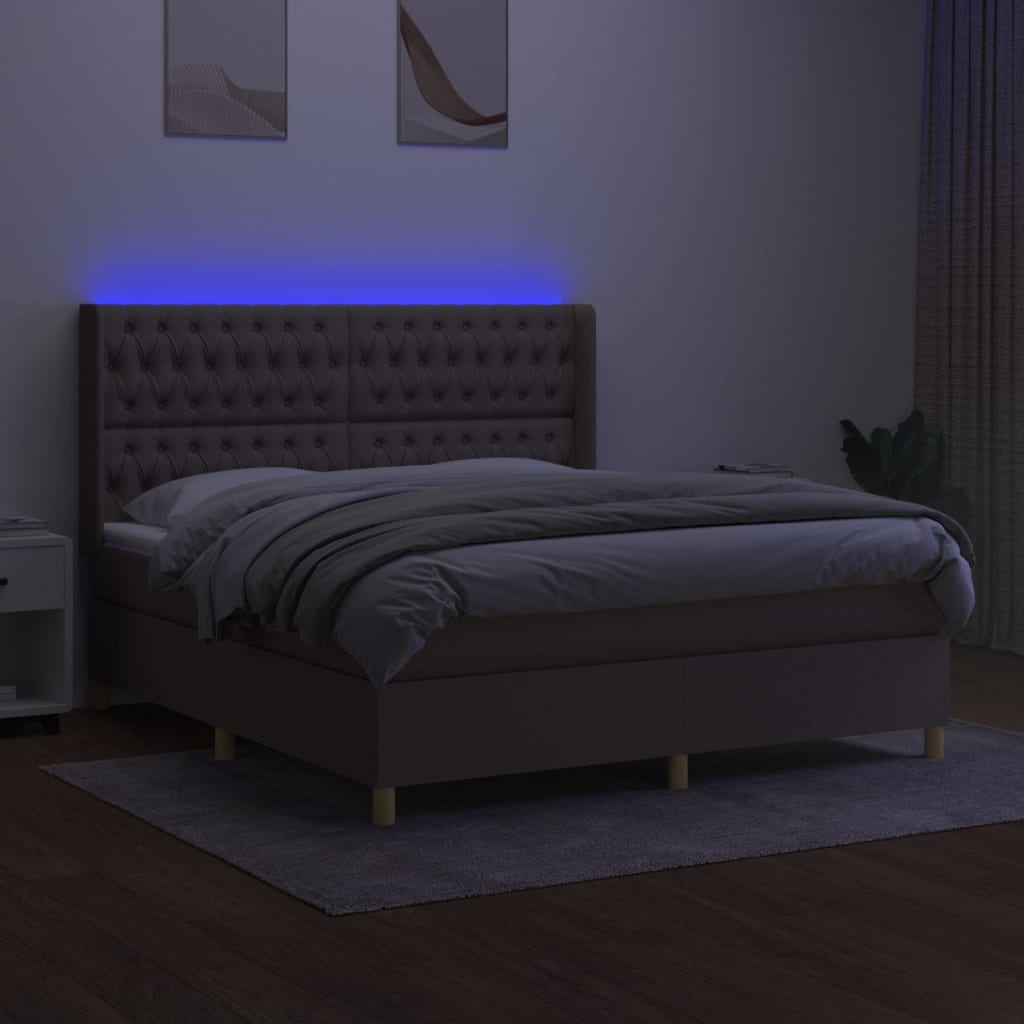Sommier à lattes de lit matelas et LED Taupe 160x200 cm Tissu - XIOS