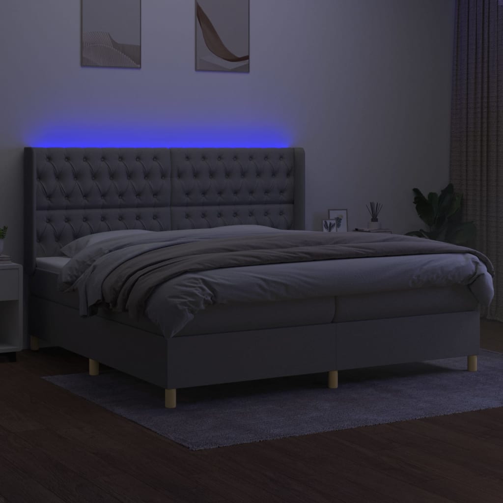 Sommier à lattes de lit matelas LED Gris clair 200x200 cm Tissu - XIOS