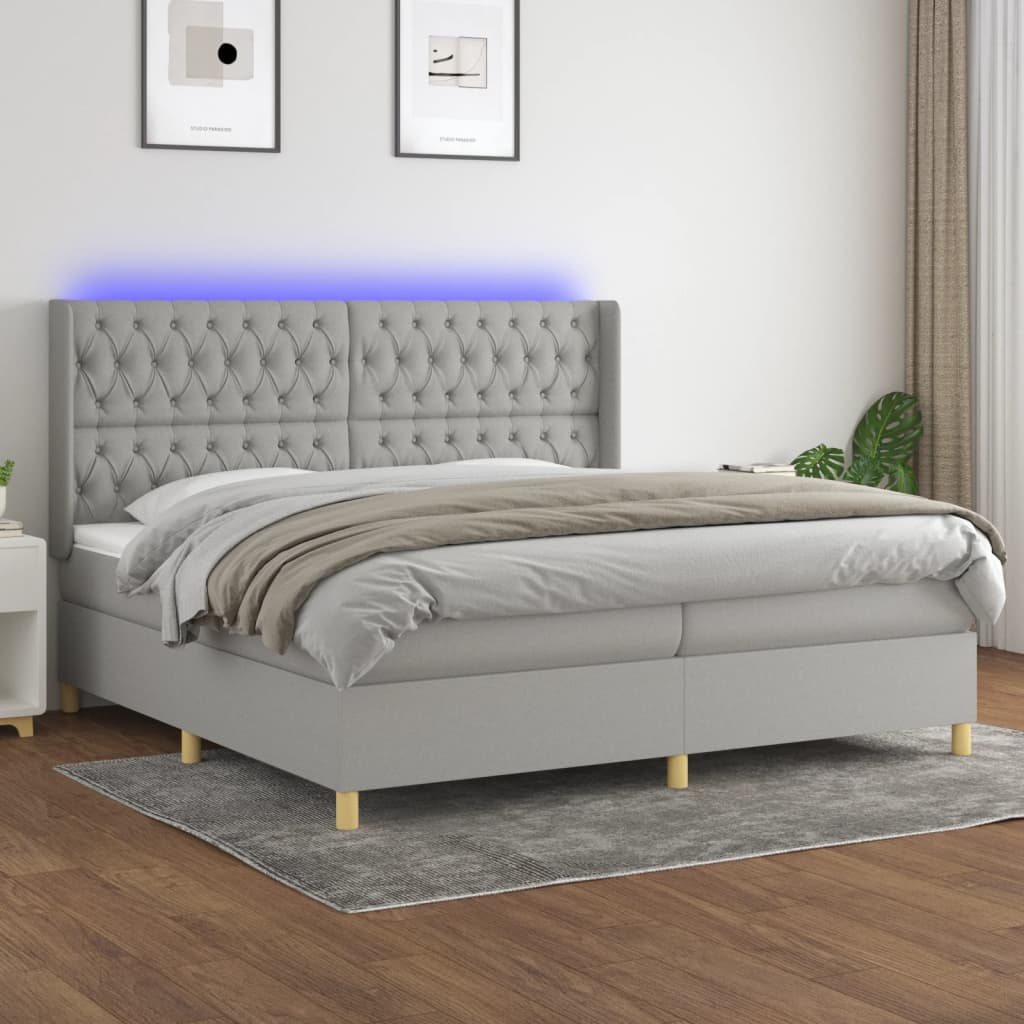 Sommier à lattes de lit matelas LED Gris clair 200x200 cm Tissu - XIOS