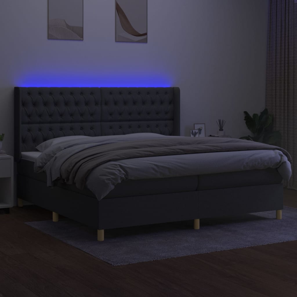 Sommier à lattes de lit matelas LED Gris foncé 200x200 cm Tissu - XIOS