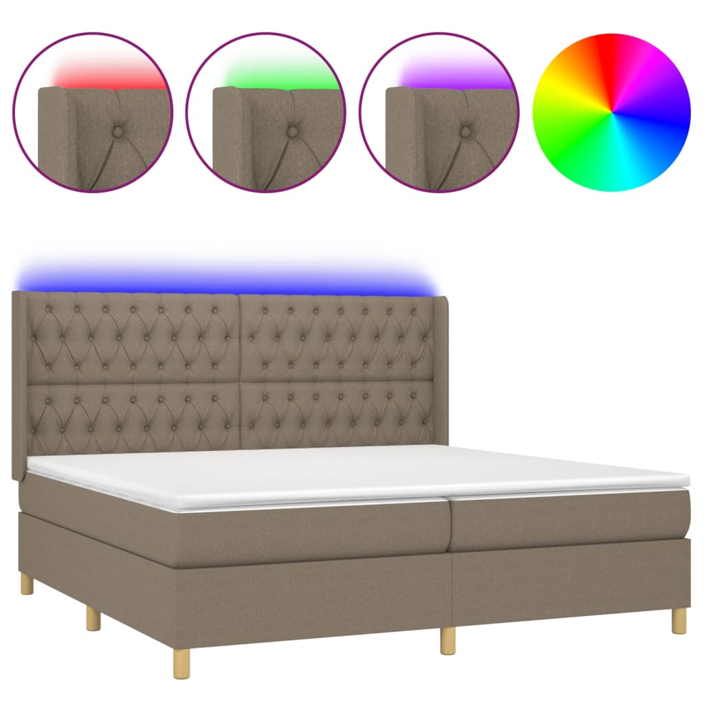 Sommier à lattes de lit matelas et LED Taupe 200x200 cm Tissu - XIOS