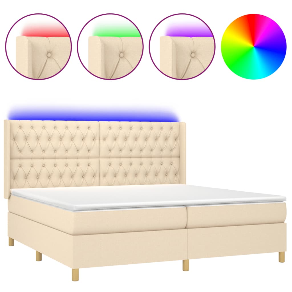 Sommier à lattes de lit matelas et LED Crème 200x200 cm Tissu - XIOS