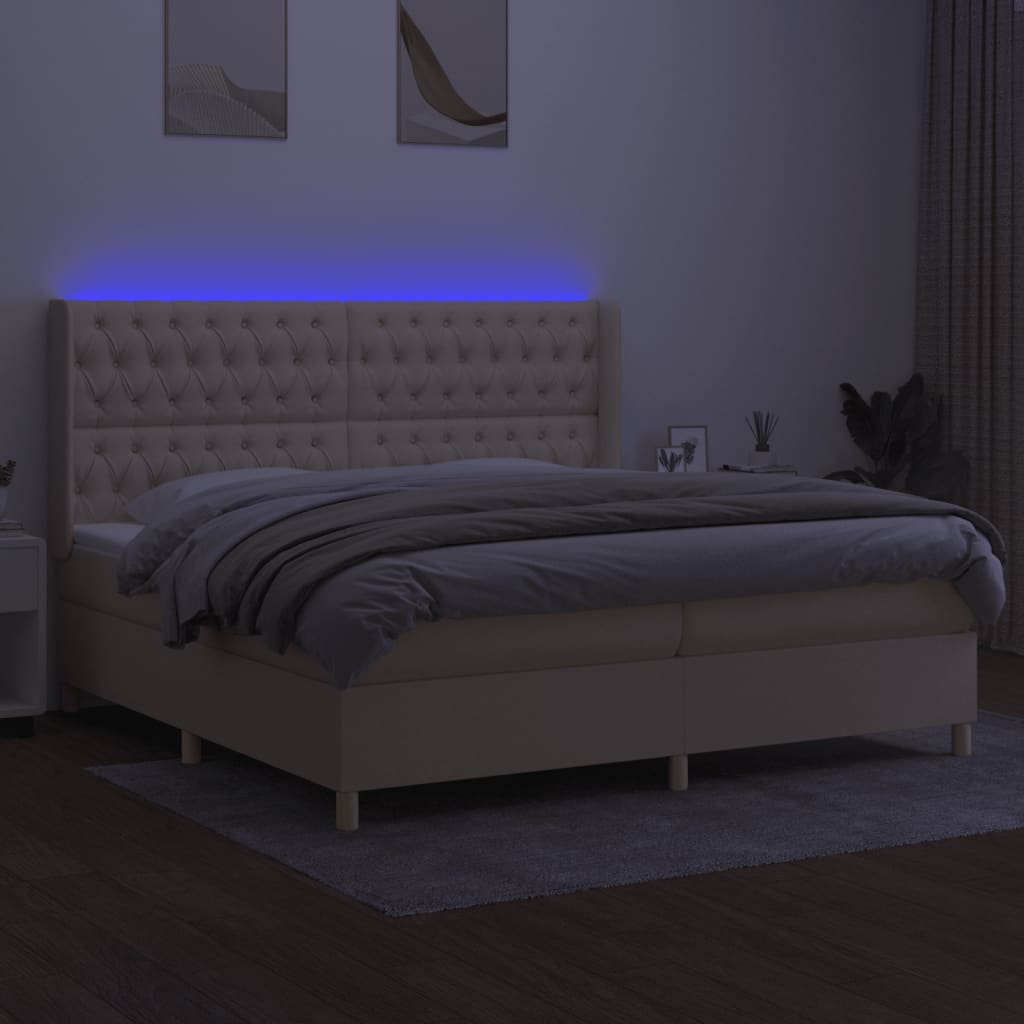 Sommier à lattes de lit matelas et LED Crème 200x200 cm Tissu - XIOS