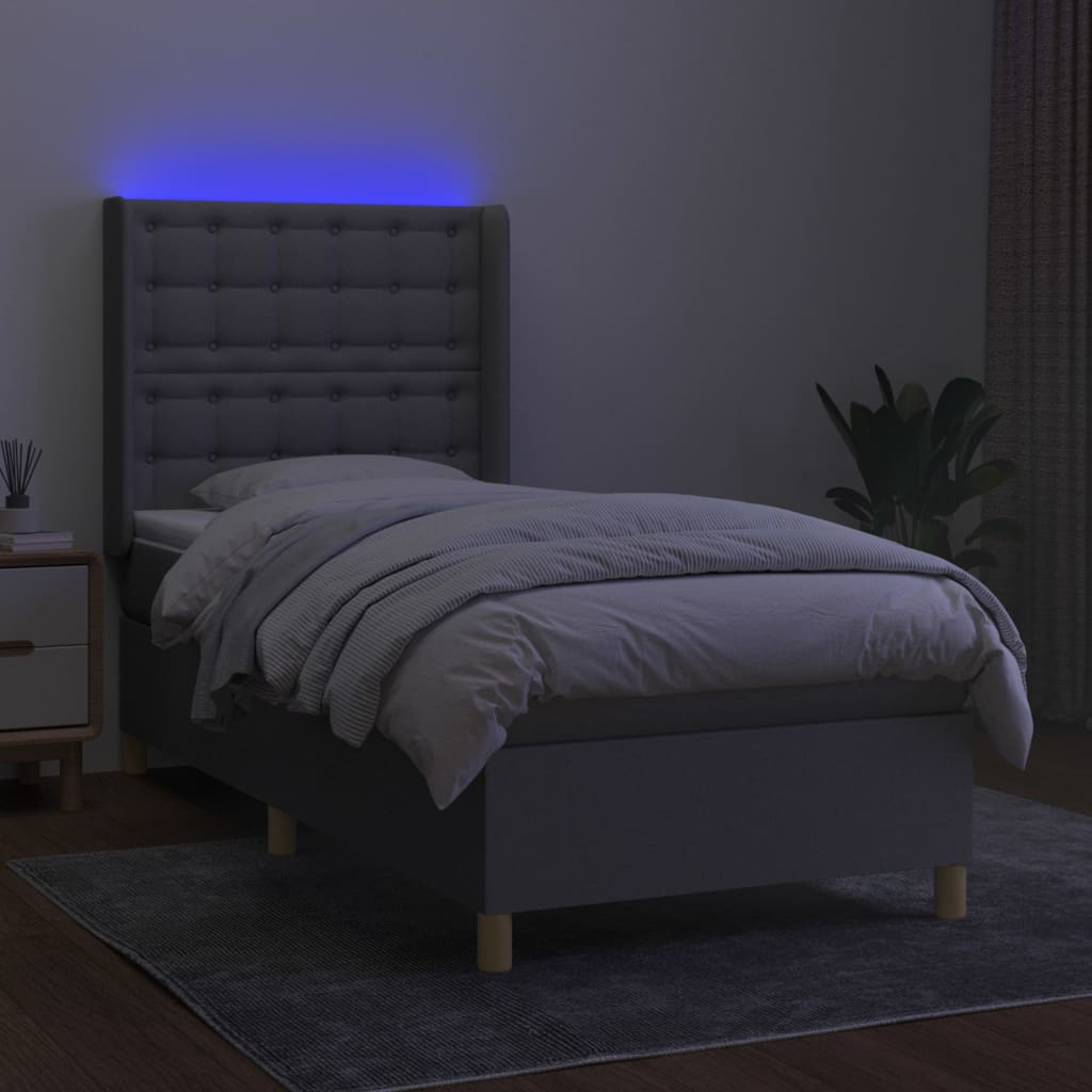 Sommier à lattes de lit matelas LED Gris clair 90x190cm Tissu - XIOS