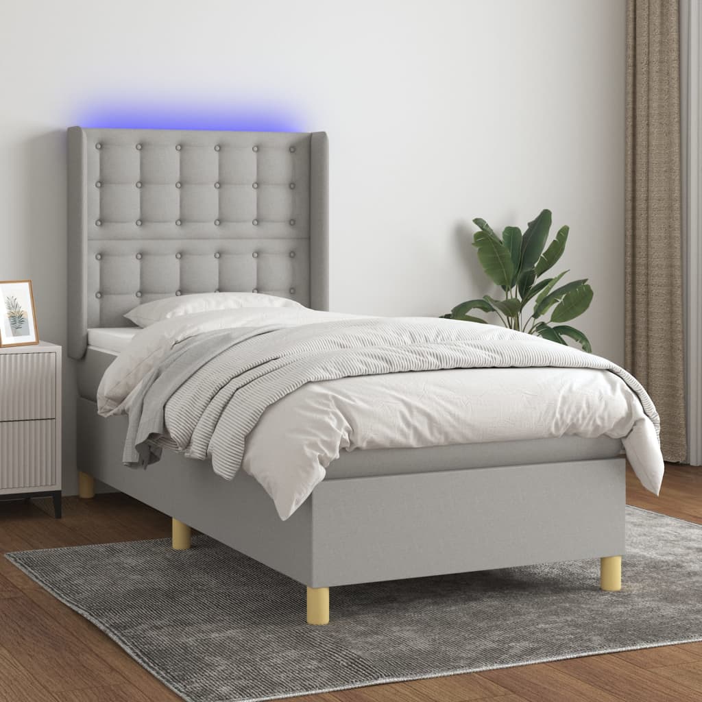Sommier à lattes de lit matelas LED Gris clair 90x190cm Tissu - XIOS