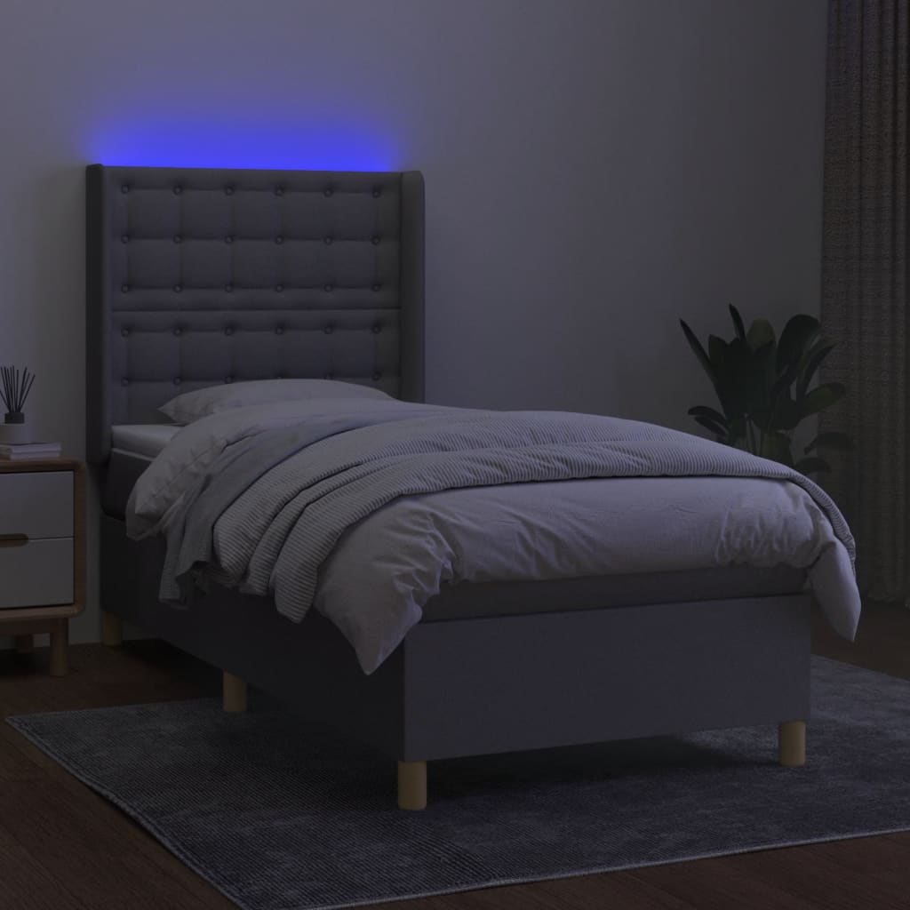 Sommier à lattes de lit matelas LED Gris clair 90x200cm Tissu - XIOS
