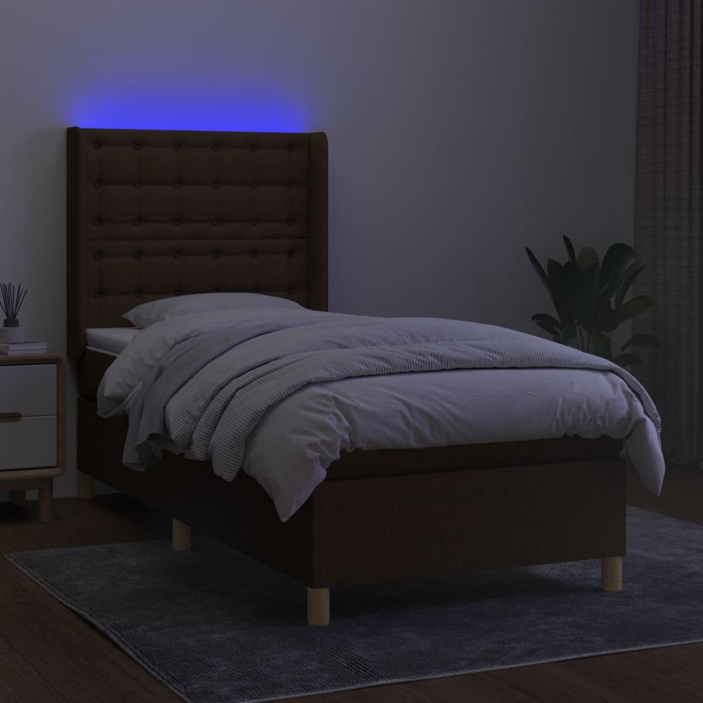 Sommier à lattes de lit matelas LED Marron foncé 90x200cm Tissu - XIOS