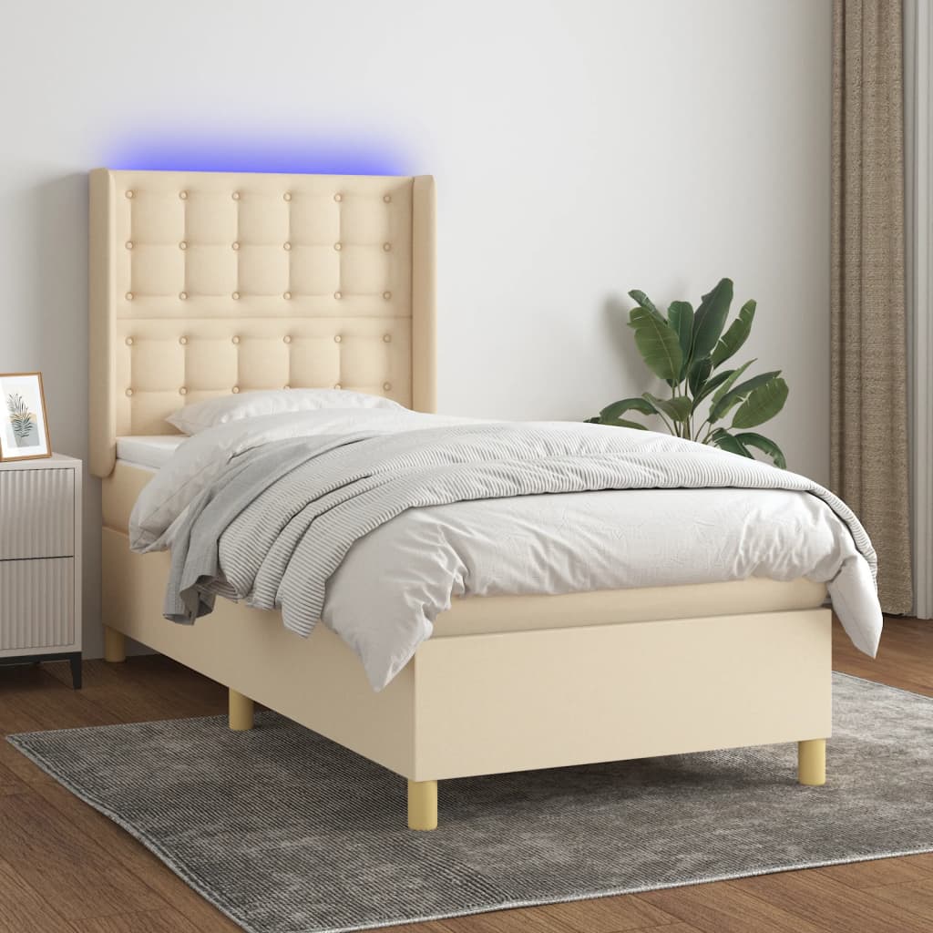Sommier à lattes de lit matelas et LED Crème 90x200 cm Tissu - XIOS