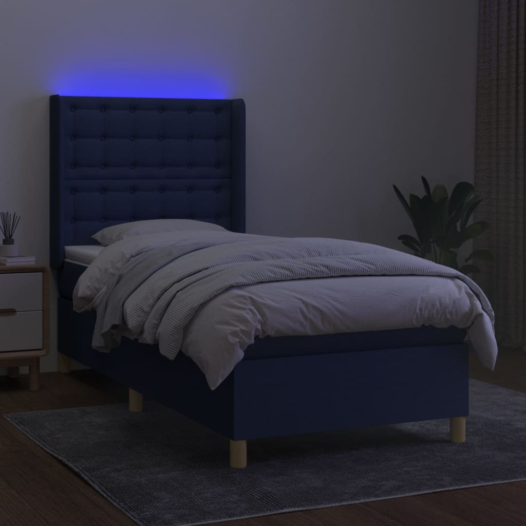 Sommier à lattes de lit matelas et LED Bleu 100x200 cm Tissu - XIOS