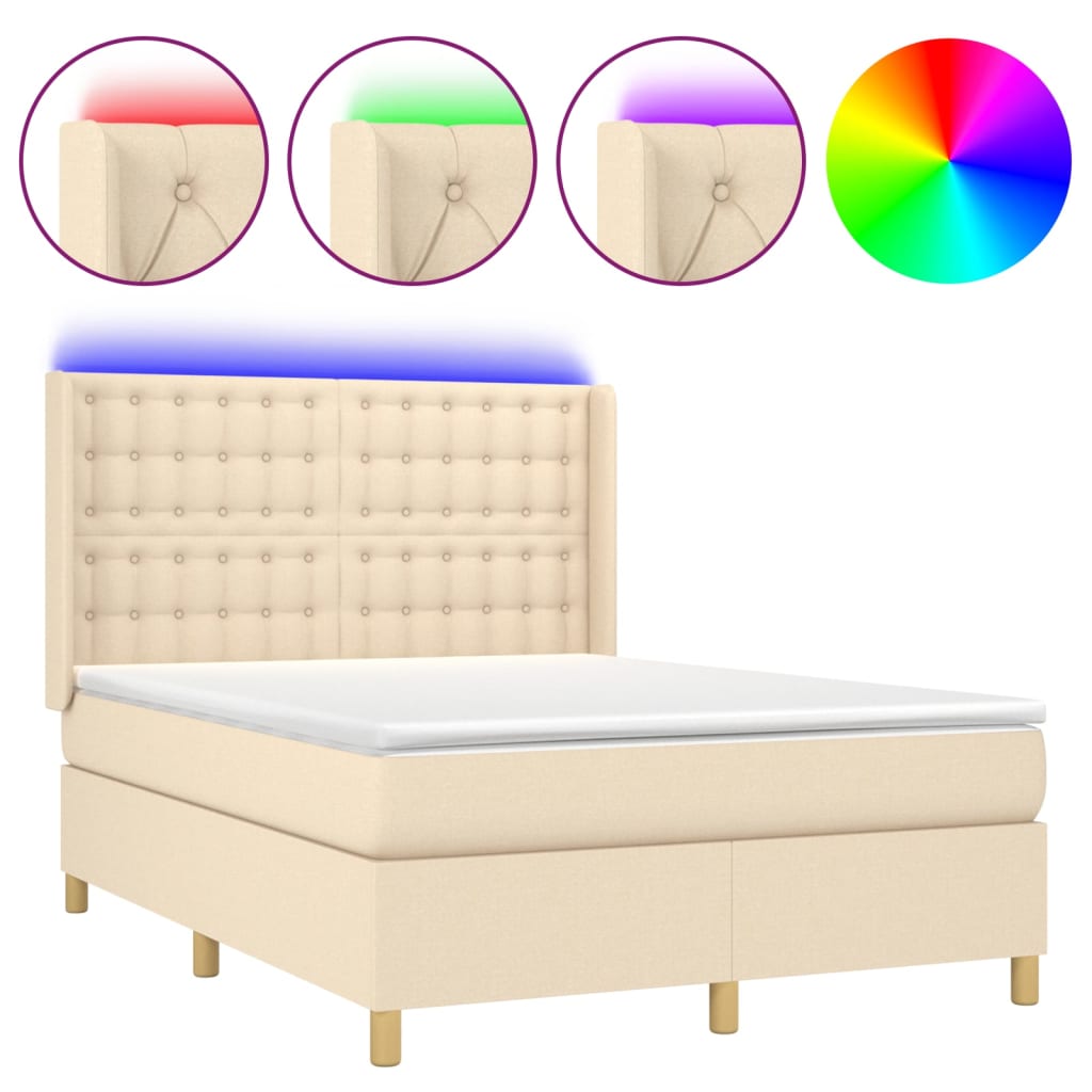 Sommier à lattes de lit matelas et LED Crème 140x190 cm Tissu - XIOS