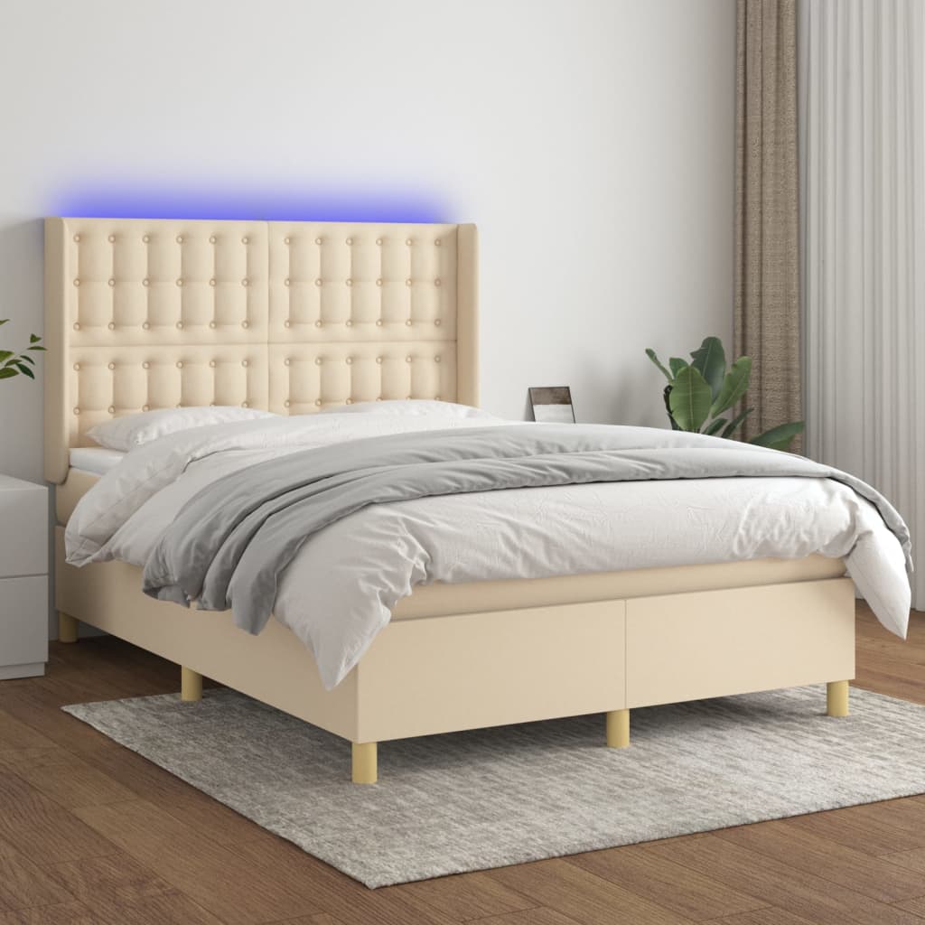 Sommier à lattes de lit matelas et LED Crème 140x190 cm Tissu - XIOS