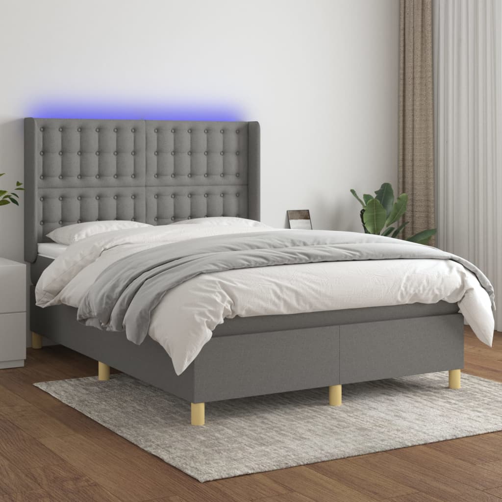 Sommier à lattes de lit matelas LED Gris foncé 140x200 cm Tissu - XIOS