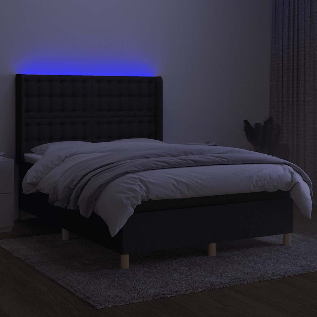Sommier à lattes de lit matelas et LED Noir 140x200 cm Tissu - XIOS