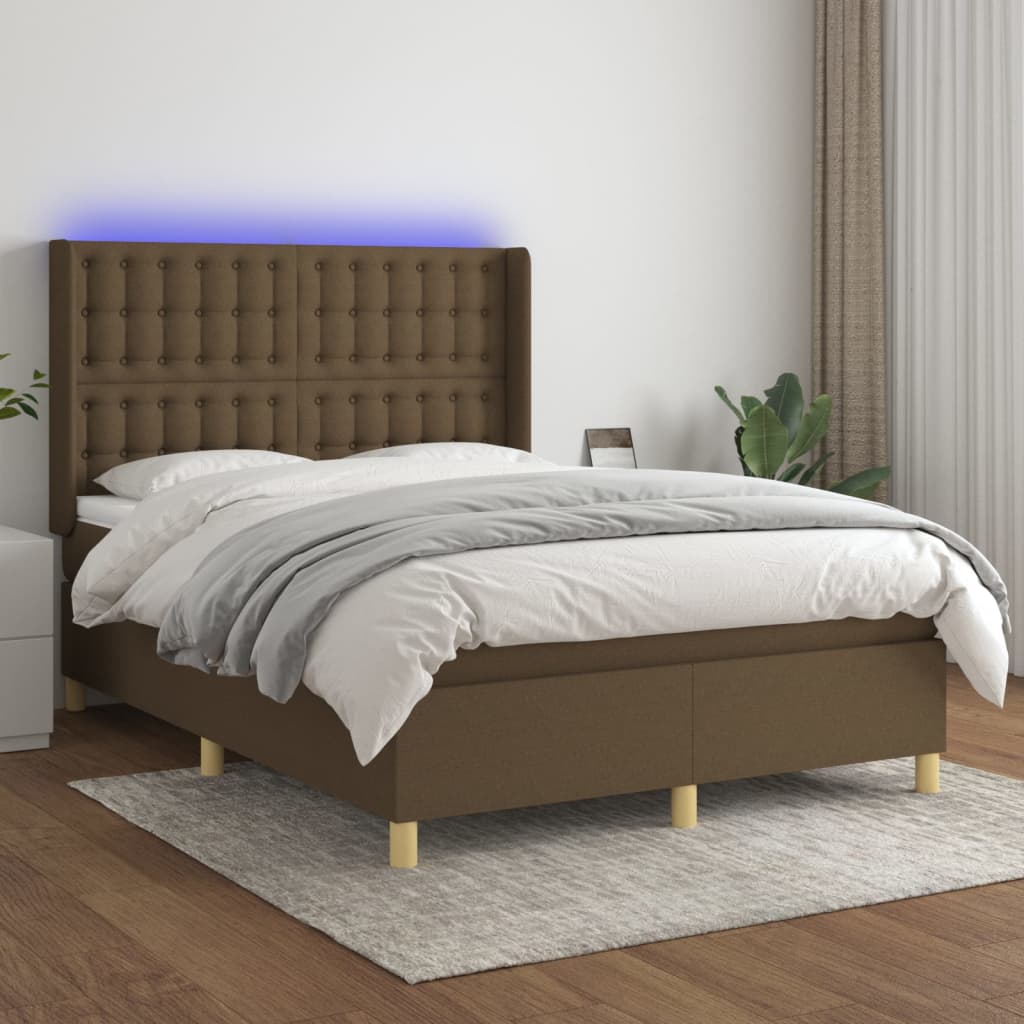 Sommier à lattes de lit matelas et LED Marron foncé 140x200 cm - XIOS