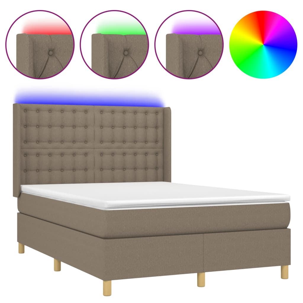 Sommier à lattes de lit matelas et LED Taupe 140x200 cm Tissu - XIOS