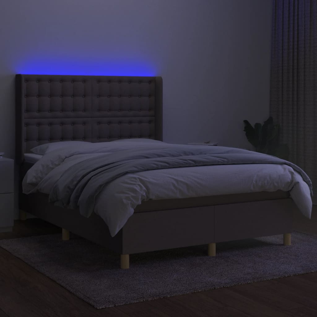 Sommier à lattes de lit matelas et LED Taupe 140x200 cm Tissu - XIOS