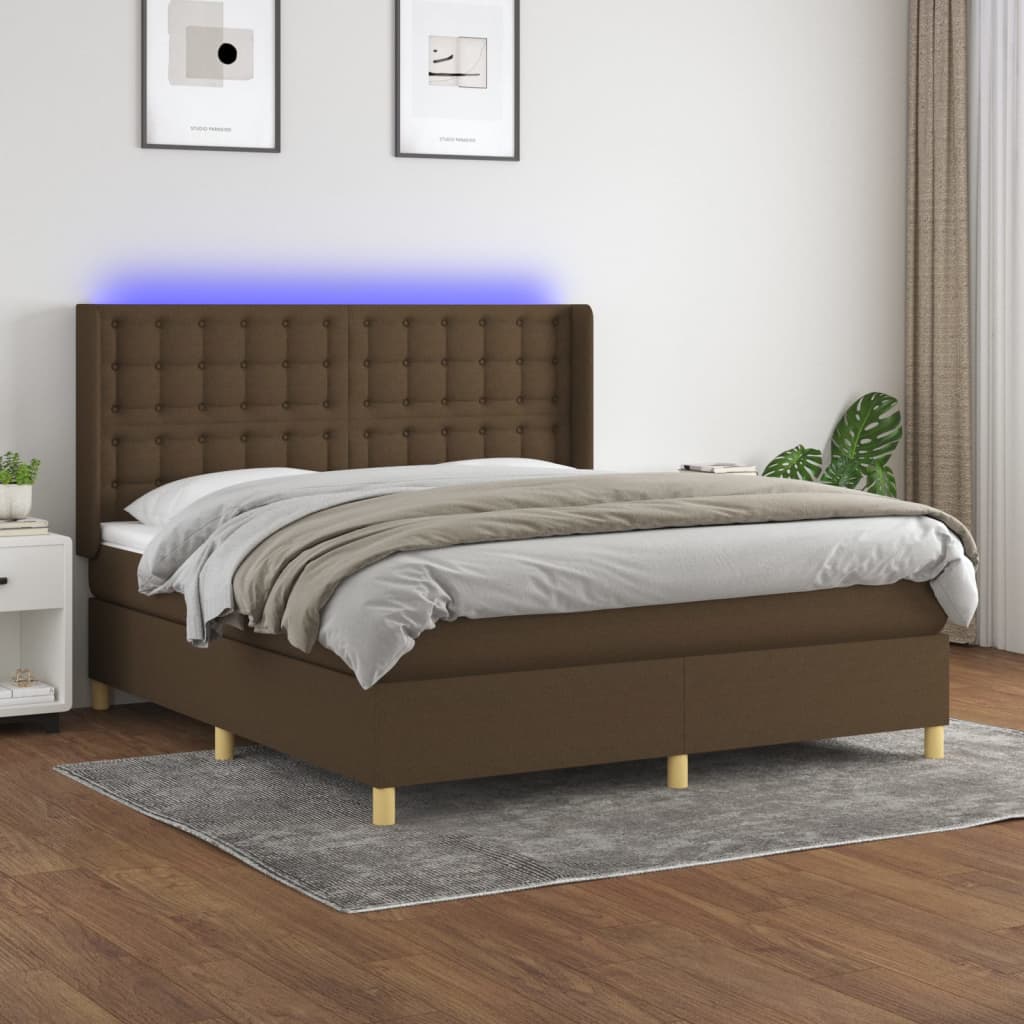 Sommier à lattes de lit matelas et LED Marron foncé 160x200 cm - XIOS