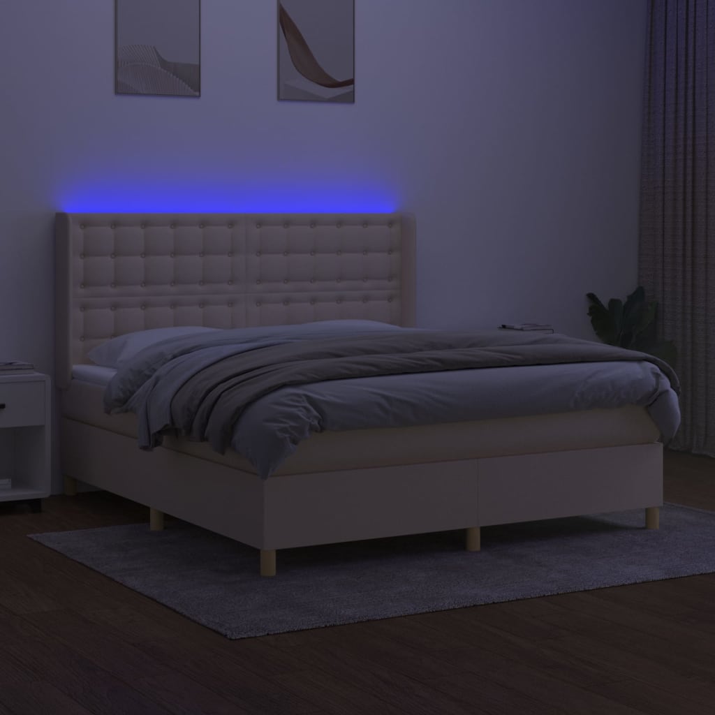 Sommier à lattes de lit matelas et LED Crème 160x200 cm Tissu - XIOS