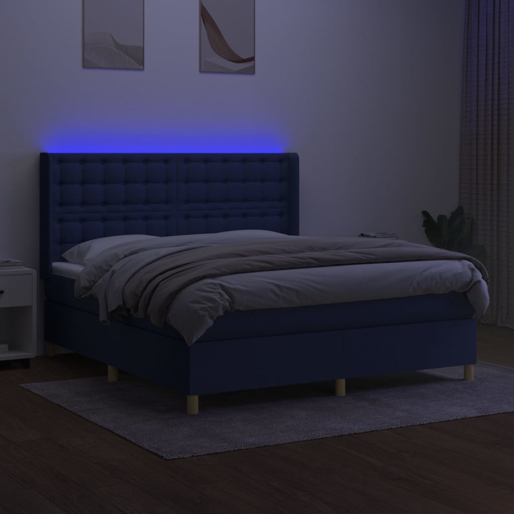 Sommier à lattes de lit matelas et LED Bleu 160x200 cm Tissu - XIOS