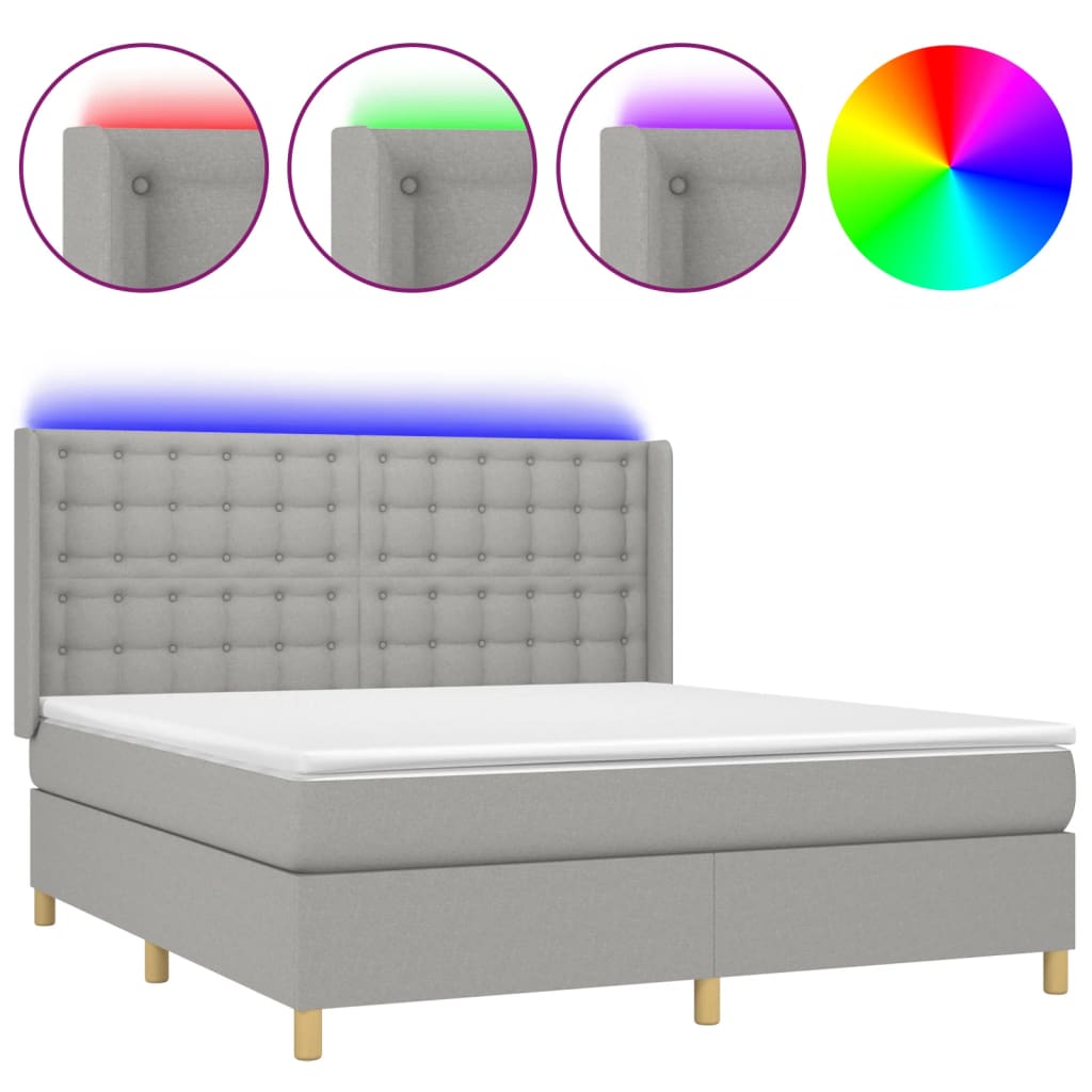 Sommier à lattes de lit matelas LED Gris clair 180x200 cm Tissu - XIOS