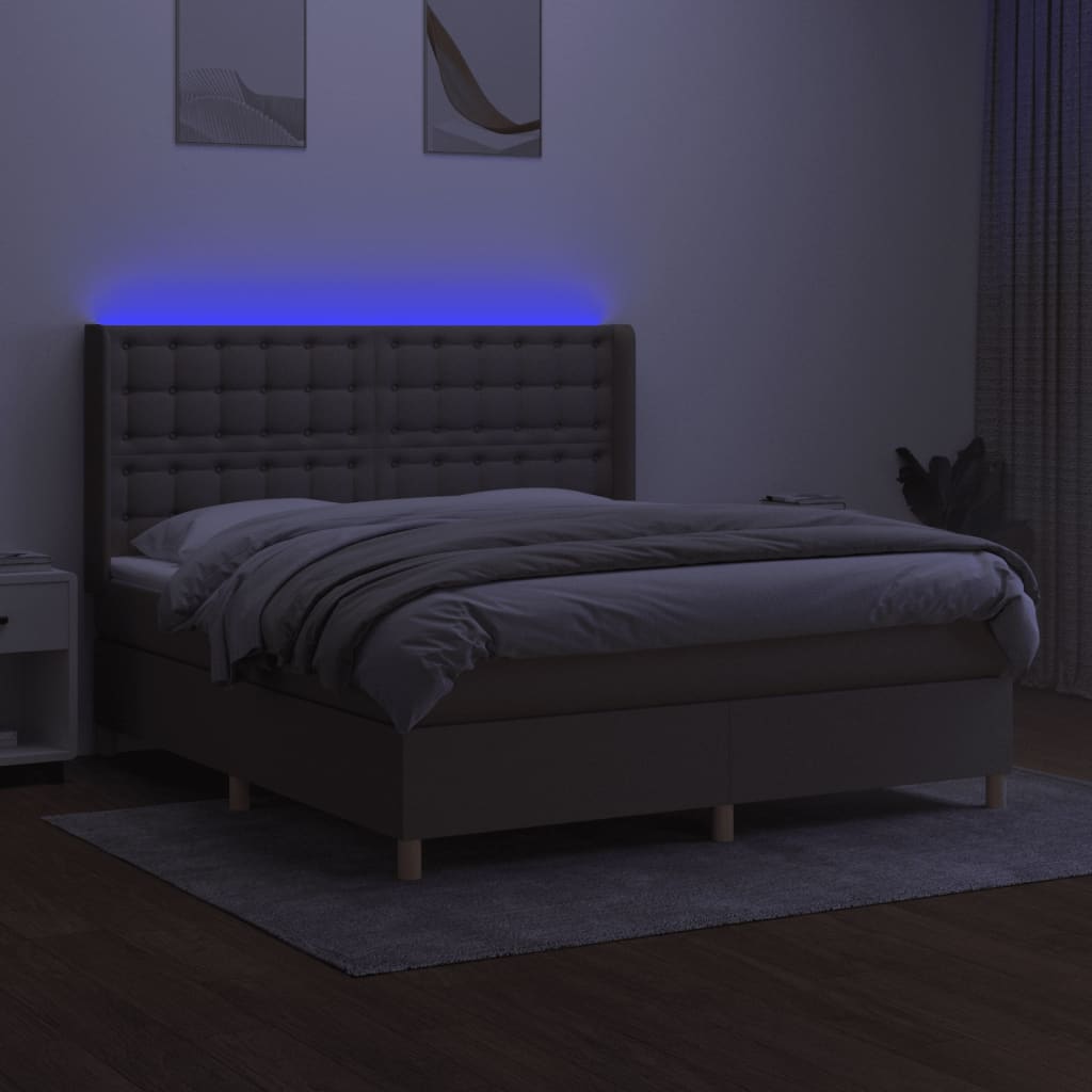 Sommier à lattes de lit matelas et LED Taupe 180x200 cm Tissu - XIOS