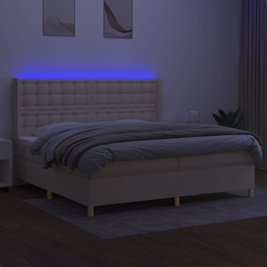 Sommier à lattes de lit matelas et LED Crème 200x200 cm Tissu - XIOS