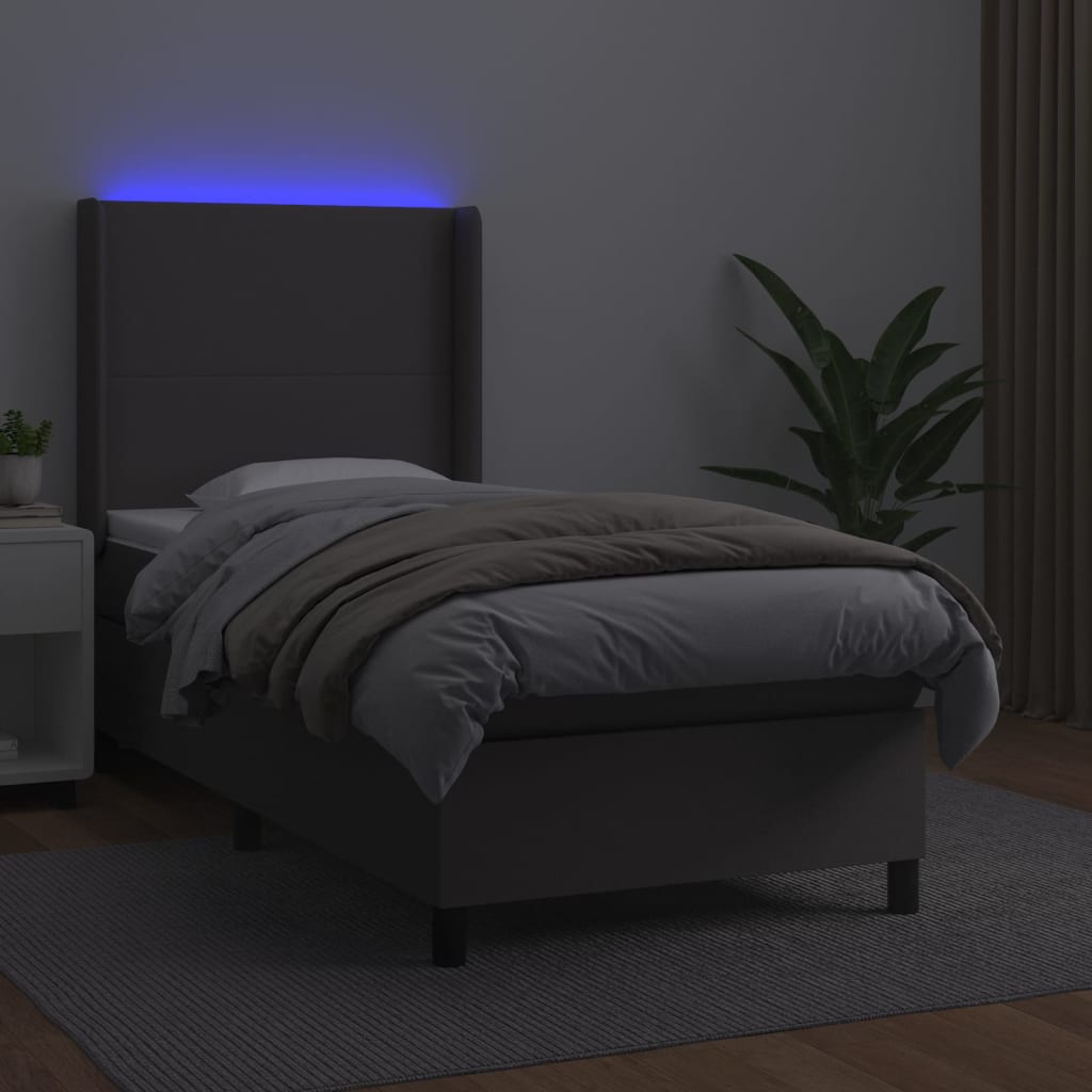Sommier à lattes de lit matelas LED Gris 90x190 cm Similicuir - XIOS
