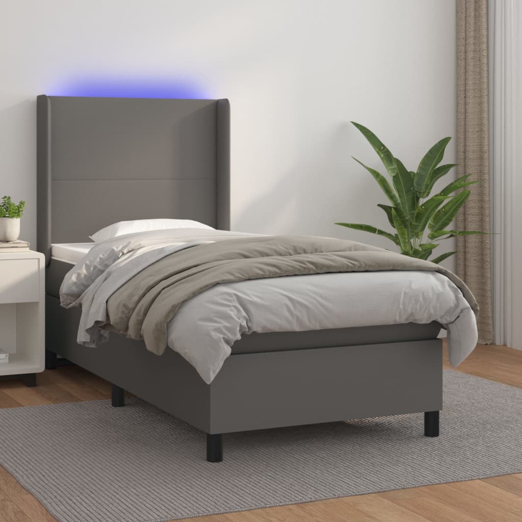 Sommier à lattes de lit matelas LED Gris 90x200 cm Similicuir - XIOS