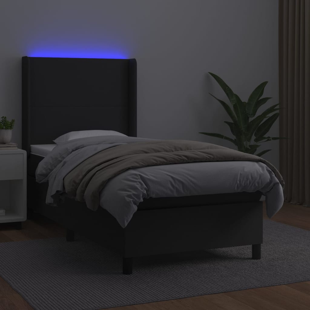 Sommier à lattes de lit matelas LED Noir 100x200cm Similicuir - XIOS