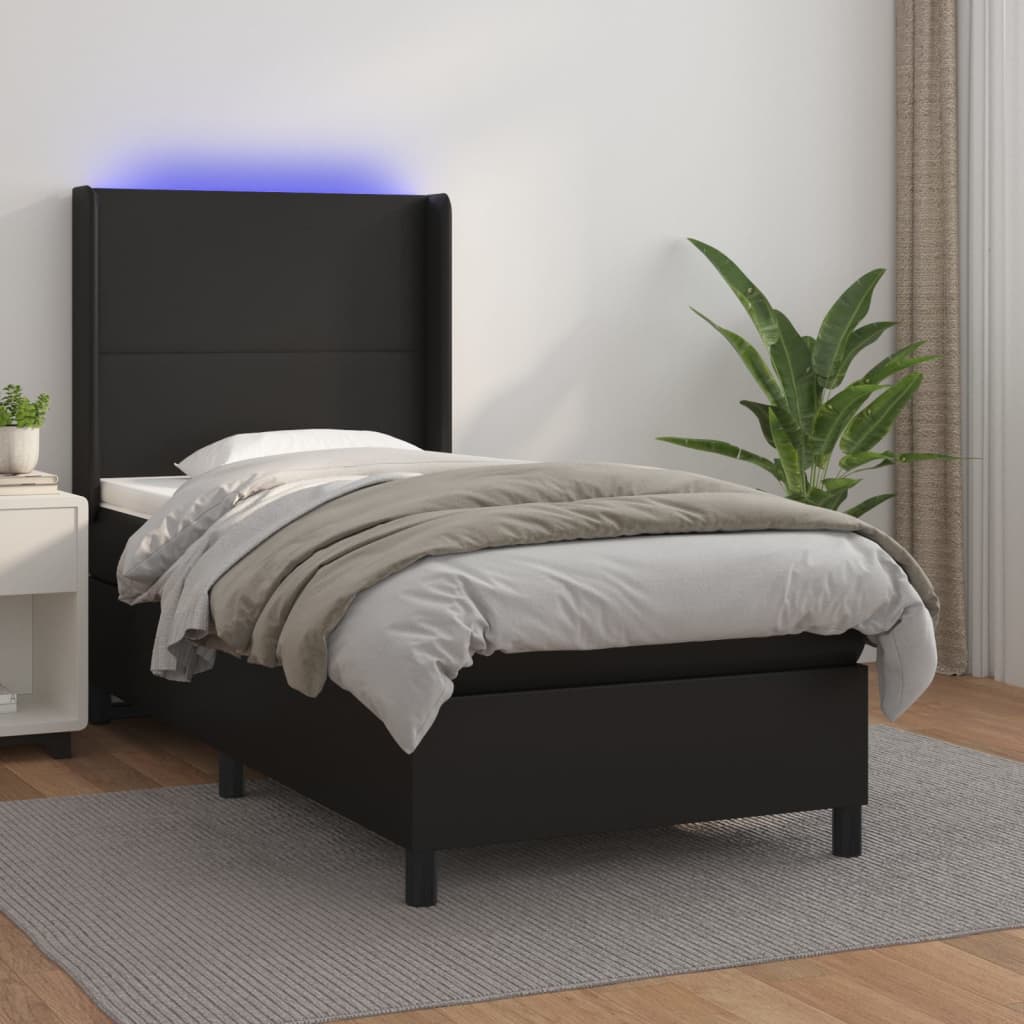 Sommier à lattes de lit matelas LED Noir 100x200cm Similicuir - XIOS