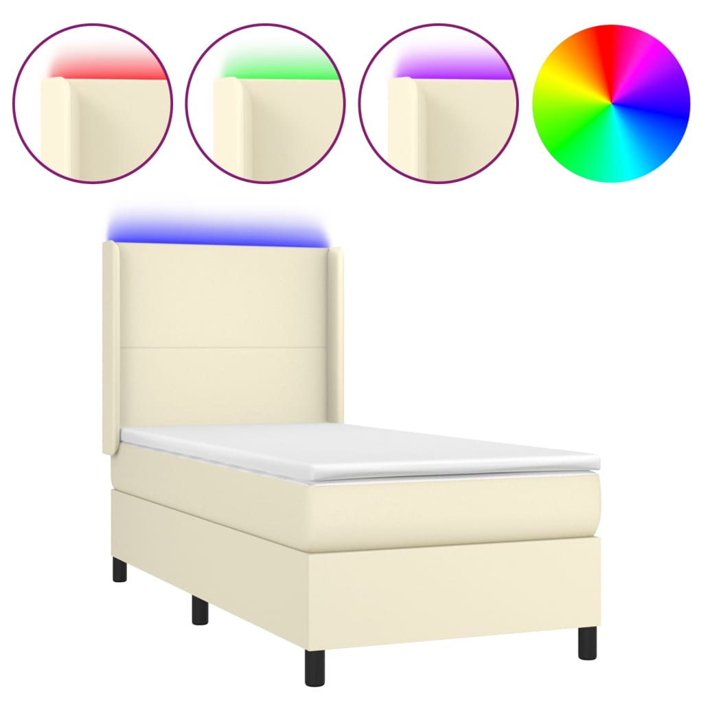 Sommier à lattes de lit matelas LED Crème 100x200 cm Similicuir