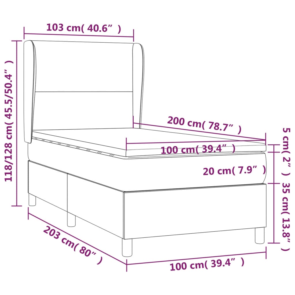 Sommier à lattes de lit matelas LED Crème 100x200 cm Similicuir