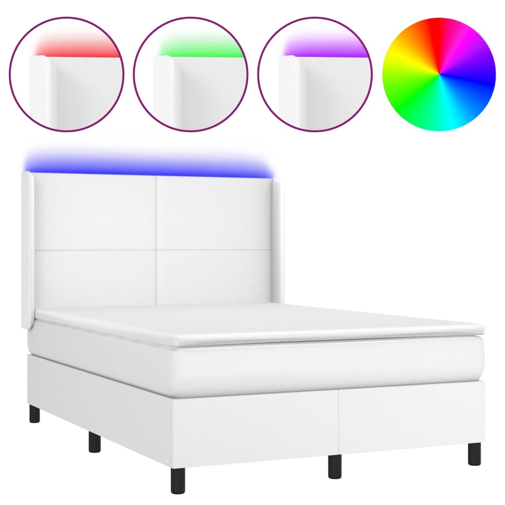 Sommier à lattes de lit matelas LED Blanc 140x190 cm Similicuir - XIOS
