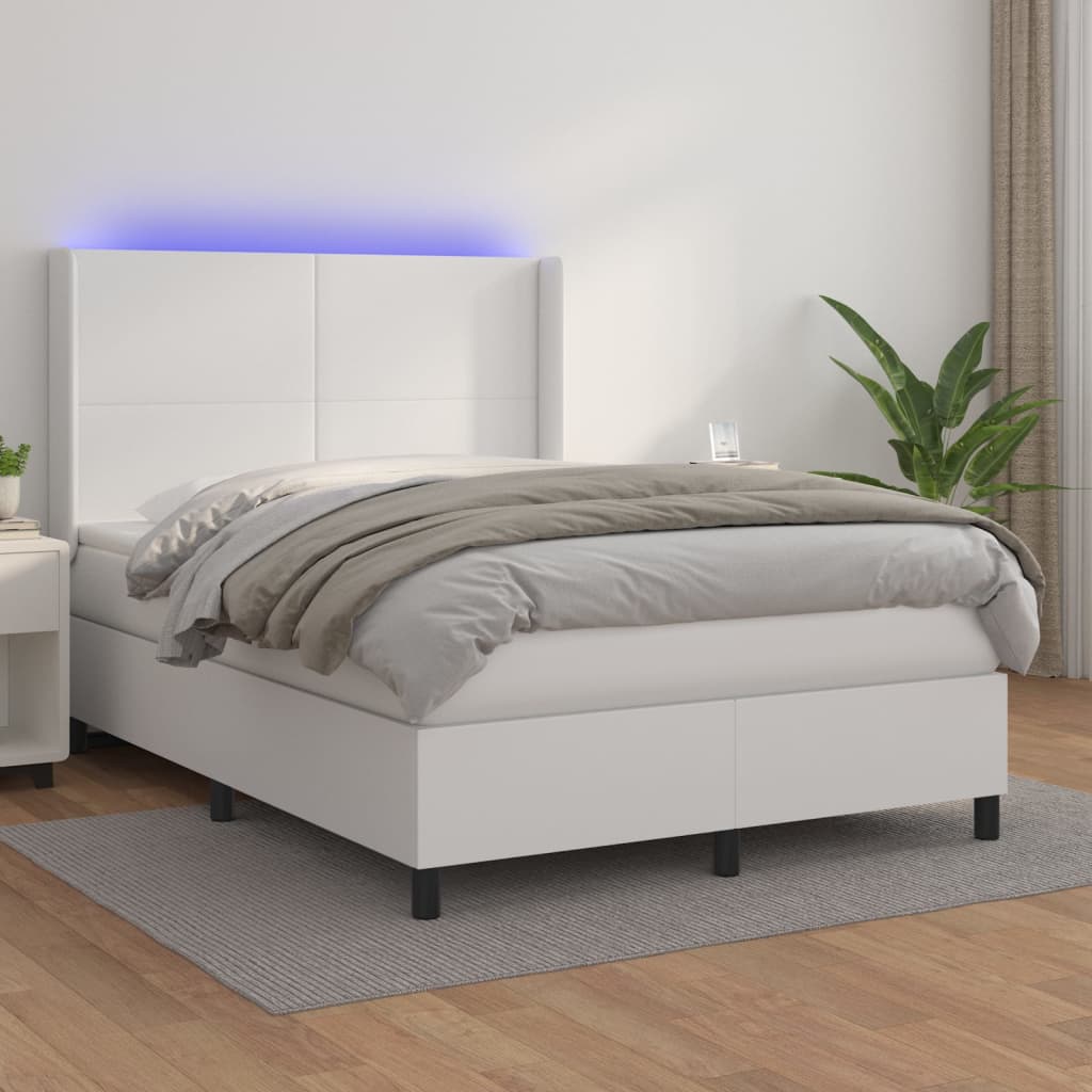 Sommier à lattes de lit matelas LED Blanc 140x190 cm Similicuir - XIOS