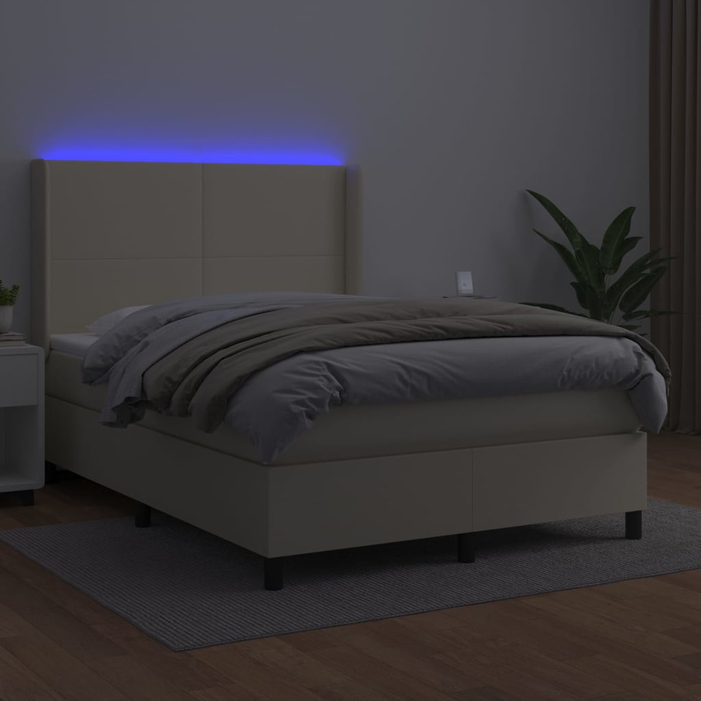 Sommier à lattes de lit matelas LED Crème 140x190 cm Similicuir - XIOS
