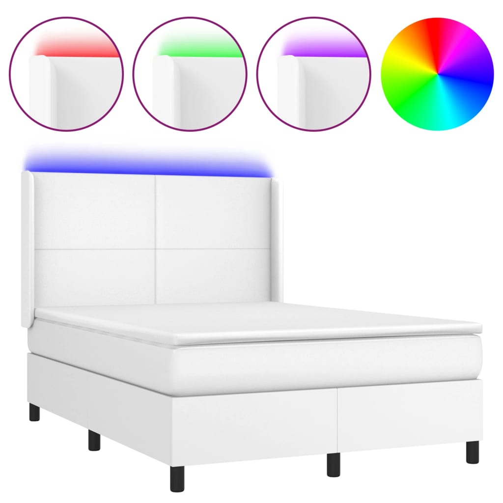 Sommier à lattes de lit matelas LED Blanc 140x200 cm Similicuir - XIOS