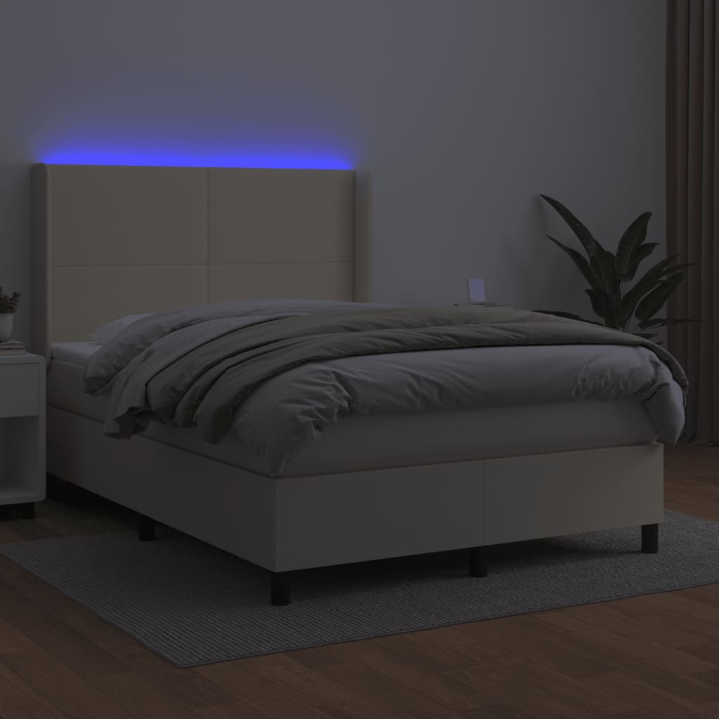 Sommier à lattes de lit matelas LED Crème 140x200 cm Similicuir - XIOS
