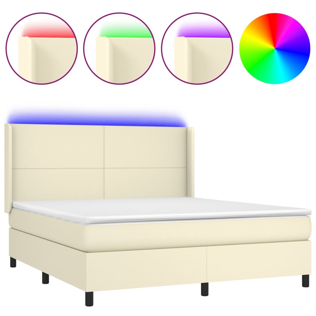 Sommier à lattes de lit matelas LED Crème 160x200 cm Similicuir
