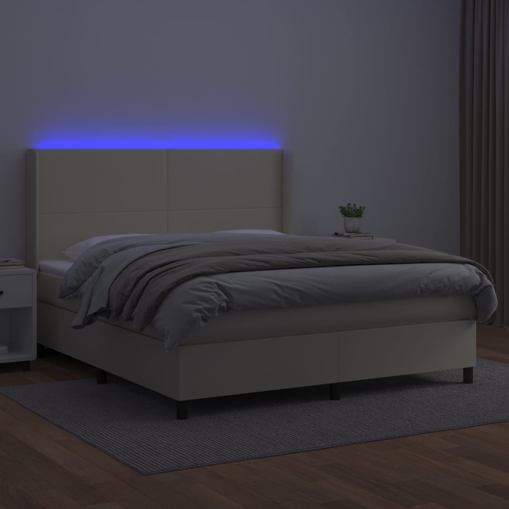 Sommier à lattes de lit matelas LED Crème 160x200 cm Similicuir